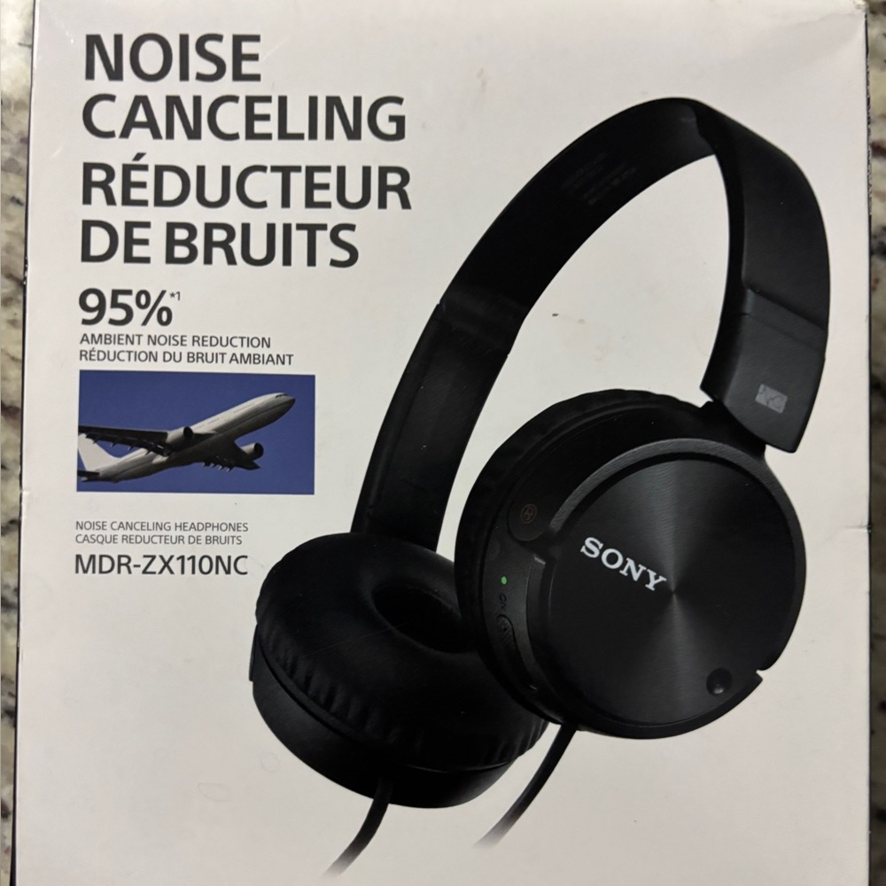 Sony MDR-ZX110NC Wired Over the Ear Headphones - Black In Flight use!